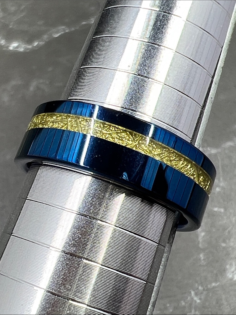 Three Keys Jewelry 8mm Blue Tungsten w/ Meteorite Inlay Wedding Band